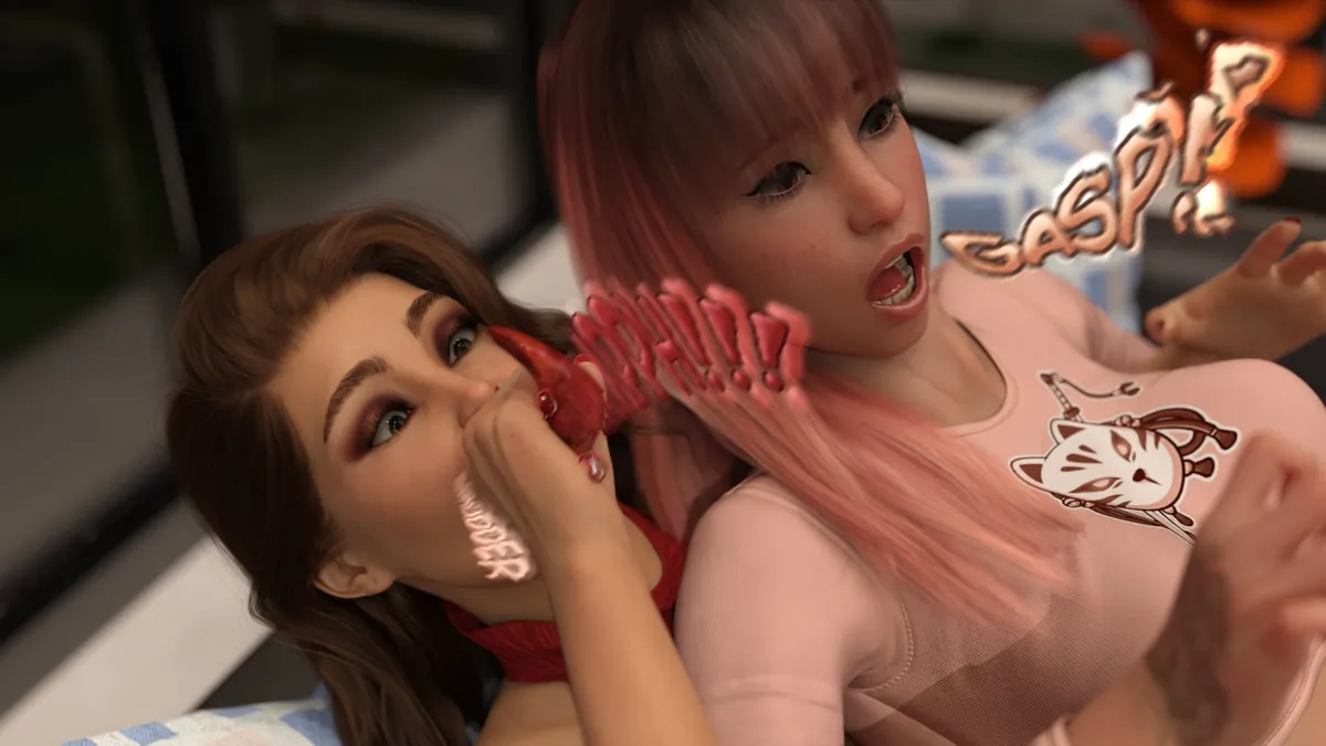 TakeOverTember Day 28: Slime Possession (Comic: House Guest) - The red slime is having a VERY productive day! Not only giving birth to a pink offspring, but snatching this family and being able to swap around whenever it wants!