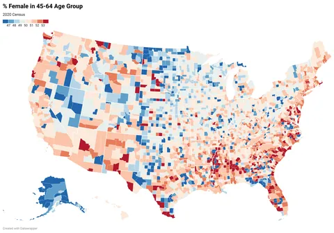 US Gender Ratio by Age Group (18-24, 25-34, 45-64, 65+)