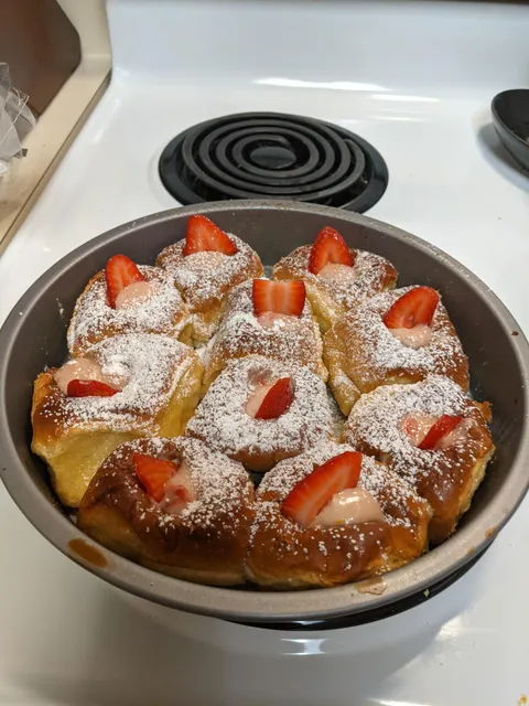 Birthday breakfast for my wife. Strawberry cheesecake french toast.