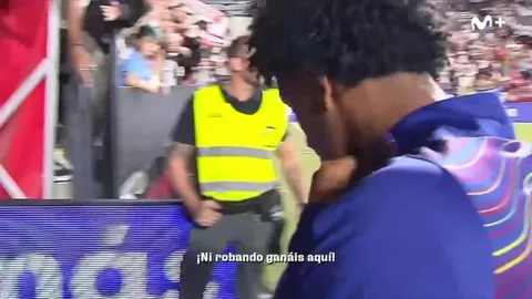 Rayo fans refusing to let Balde give his kit to a child in the stands who asked