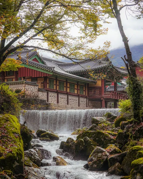 Songgwangsa nestled in a natural setting, a historic Seon(Zen) Buddhist temple originally established in 867. Suncheon City, South Jeolla Province, South Korea.