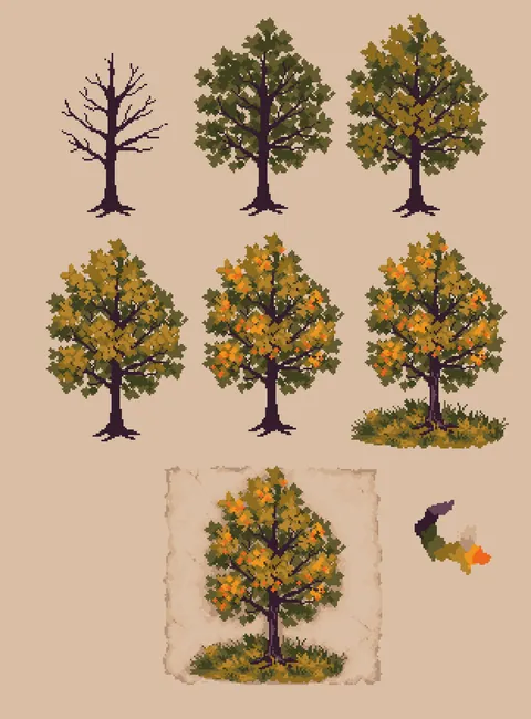 Autumn tree step-by-step
