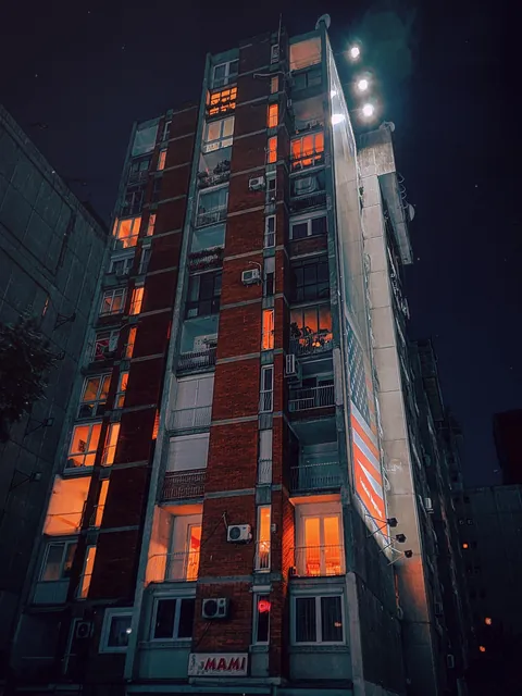 ITAP of apartment building at night