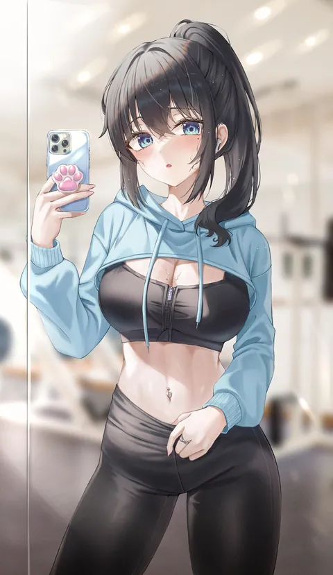 Taking a mirror selfie after a workout [Original]
