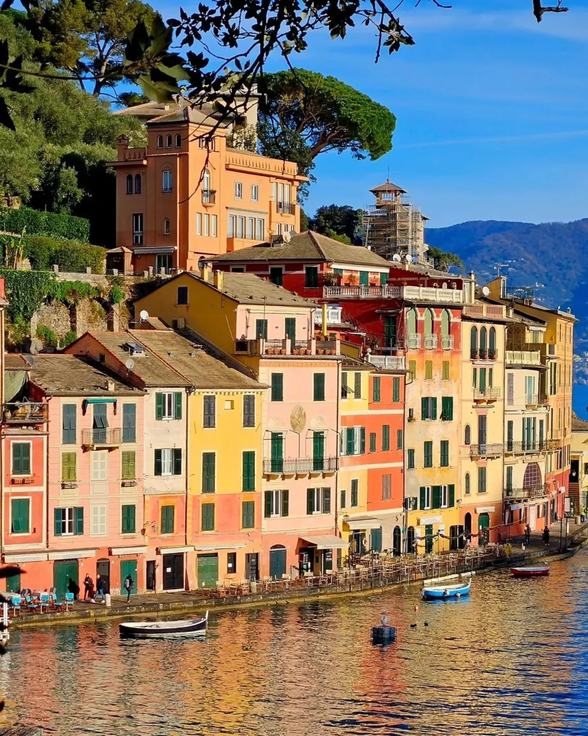 Narrow waterfront buildings of Portofino on the Italian Riviera coast, Liguria, northwestern Italy.