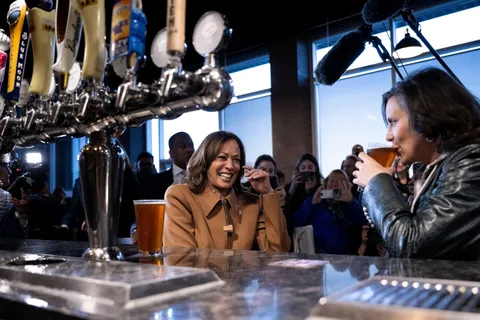 Kamala Harris and Michigan governor Gretchen Whitmer grab a beer in Kalamazoo