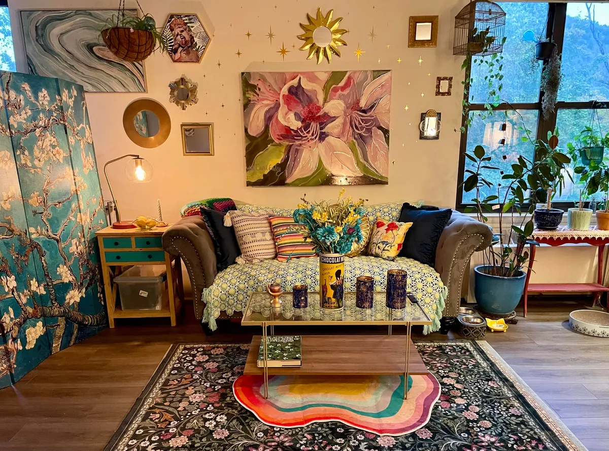 my tiny living room apartment where I can’t paint the walls