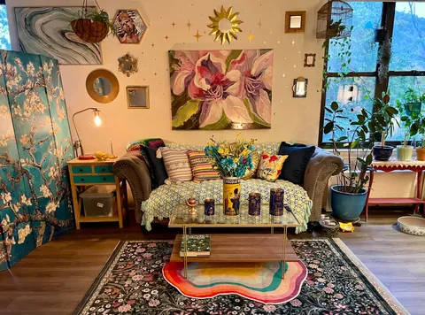 my tiny living room apartment where I can’t paint the walls