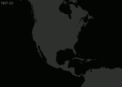 100 years of hurricane paths animated [OC]