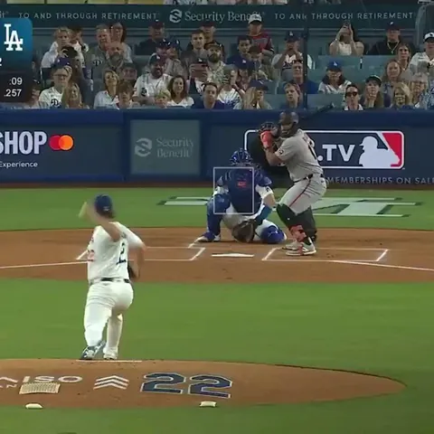 Clayton Kershaw, in his last regular season start at Dodger Stadium since announcing his retirement, gives up a lead-off home run to Giants Heliot Ramos in the top if the 1st inning