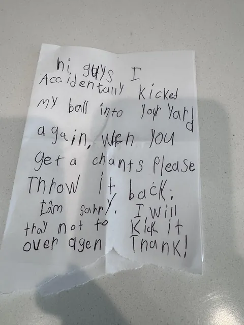 The neighbors six year old left this on the door.