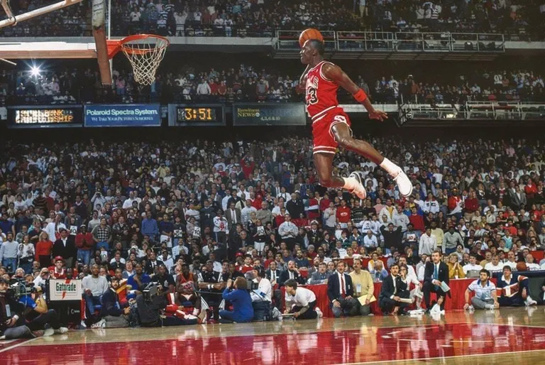 Michael Jordan's iconic 'Free Throw Line' dunk, 1988.
