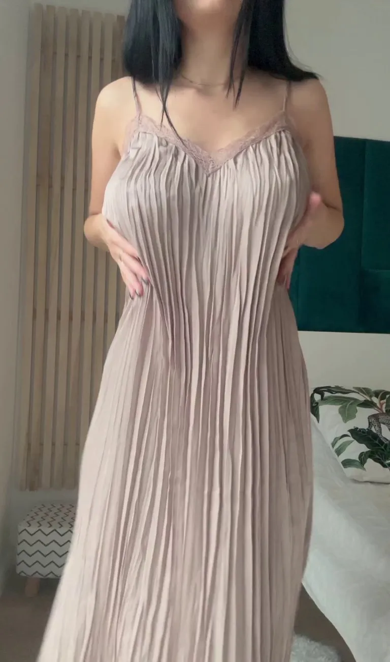 I won't wear any bra or panties under this dress reveal