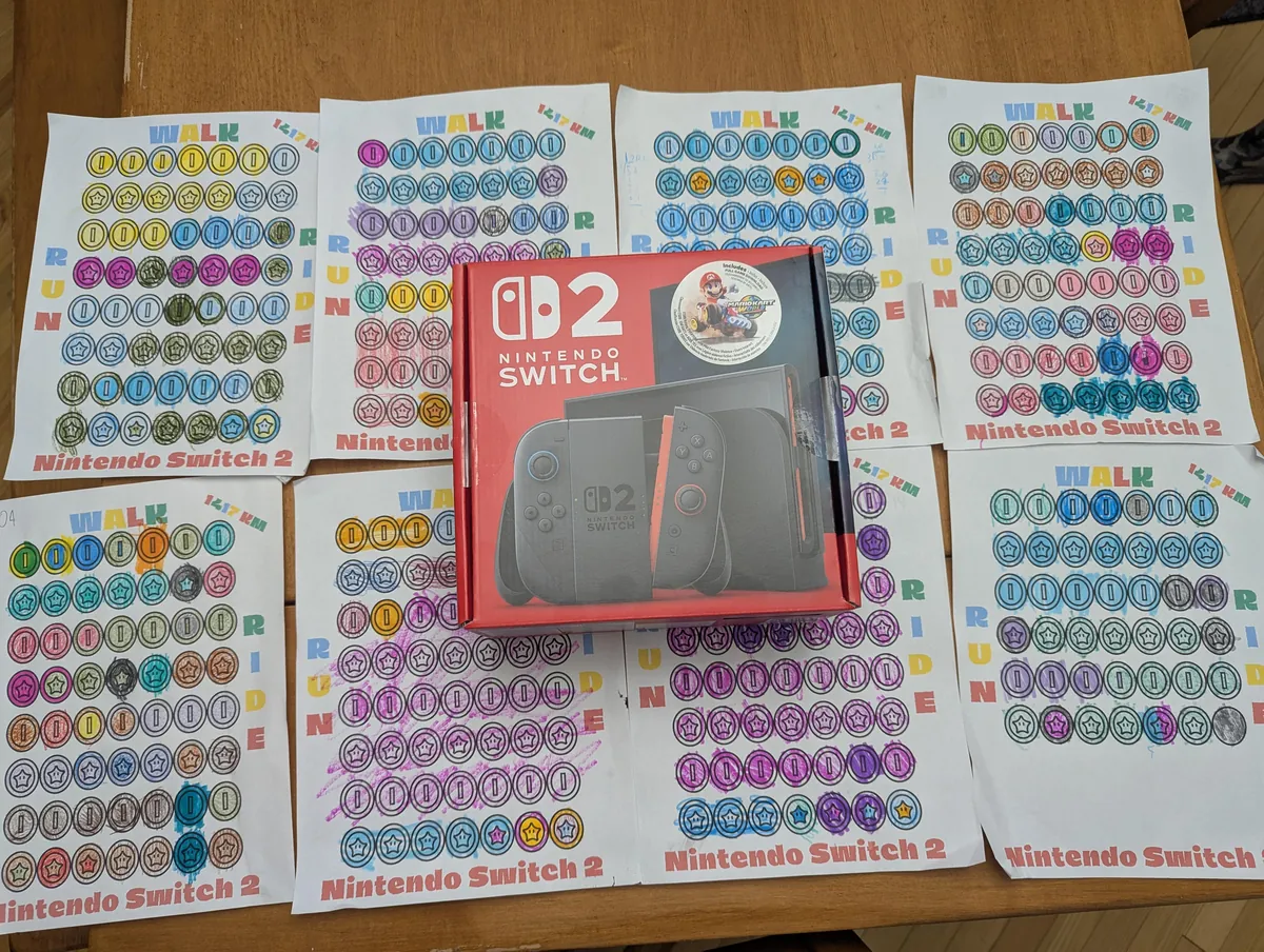 After Biking/Running/Walking ~1400km / 870miles the kids will be surprised with a Switch 2 tomorrow.