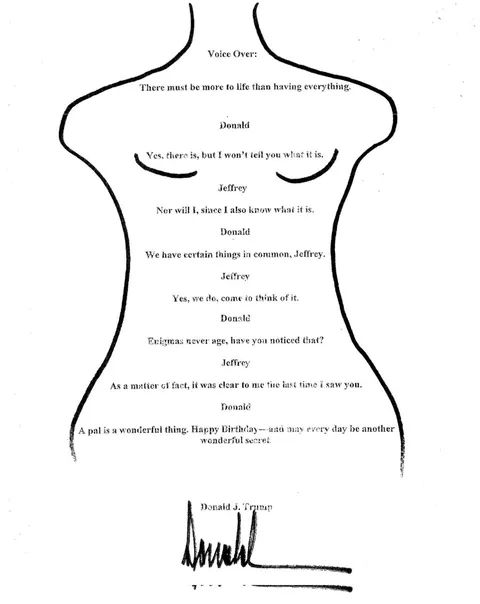 This is a photograph of Trump's birthday letter to Epstein.