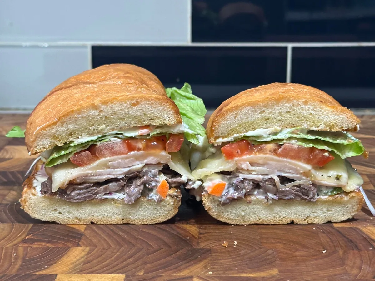 [homemade] steak and turkey sub