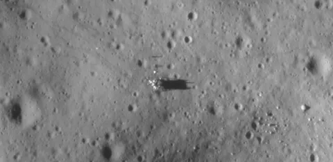 Chandrayaan2 Orbiter captured NASA's Apollo 12 Lunar Module. Astronaut boot tracks are visible! (Credit: ISRO)