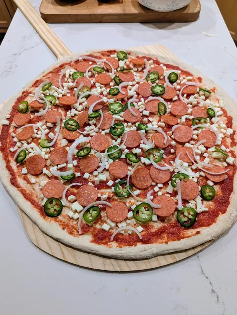[homemade] 20" NY Style Pepperoni, Jalapeno and Onion