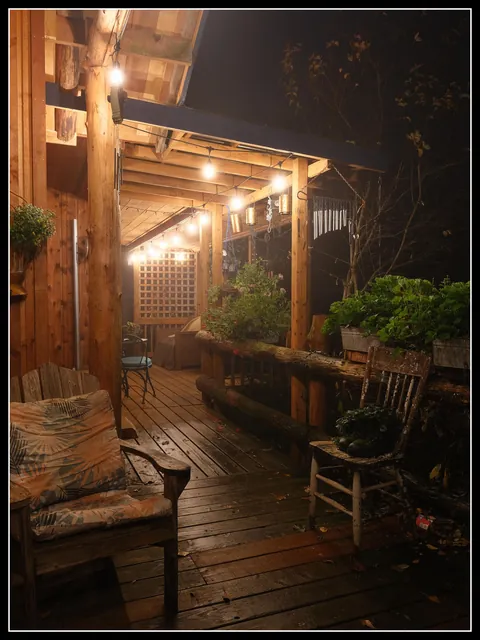 The back porch on a foggy morning