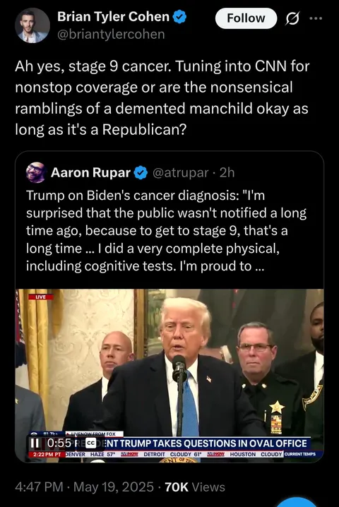 Trump thinks Biden has "stage 9 cancer."