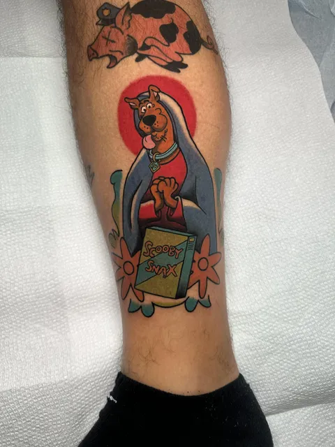 Scooby doo as the Virgin Mary, done by me, Dylan, dark mark tattoo, Keene NH 