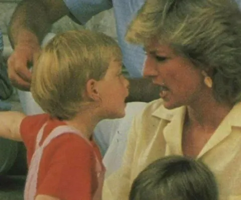 Princess Diana losing an argument to her 7 years old son. Around 1991.