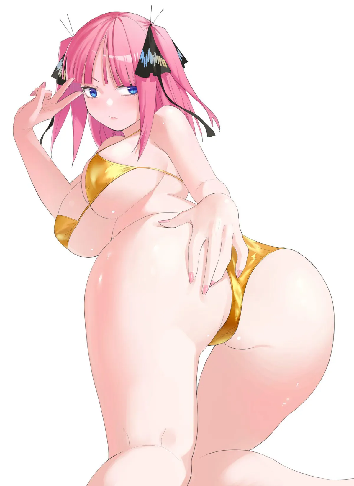 Peace From Nino Nakano In Her Golden Bikini (Quintessential Quintuplets)