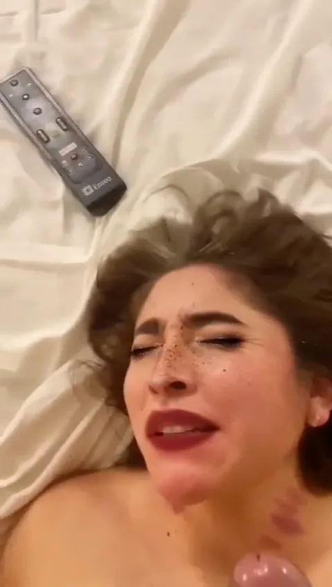MILF on bed can barely tolerate his facial (source in comments)