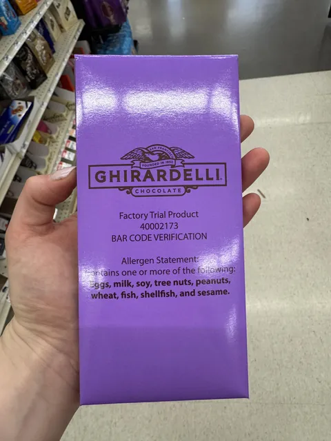 I found this “factory trial product” mixed in with the Ghirardelli chocolate bars in the candy aisle.