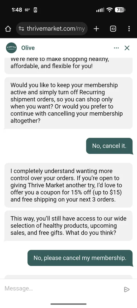 Trying to cancel my Thrive membership...