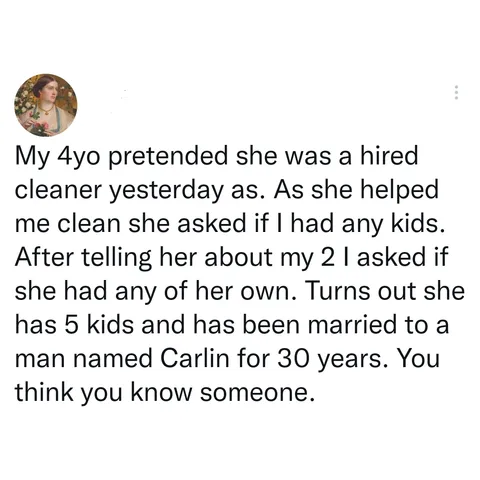 4 year old pretends to be a hired cleaner and shares about herself.