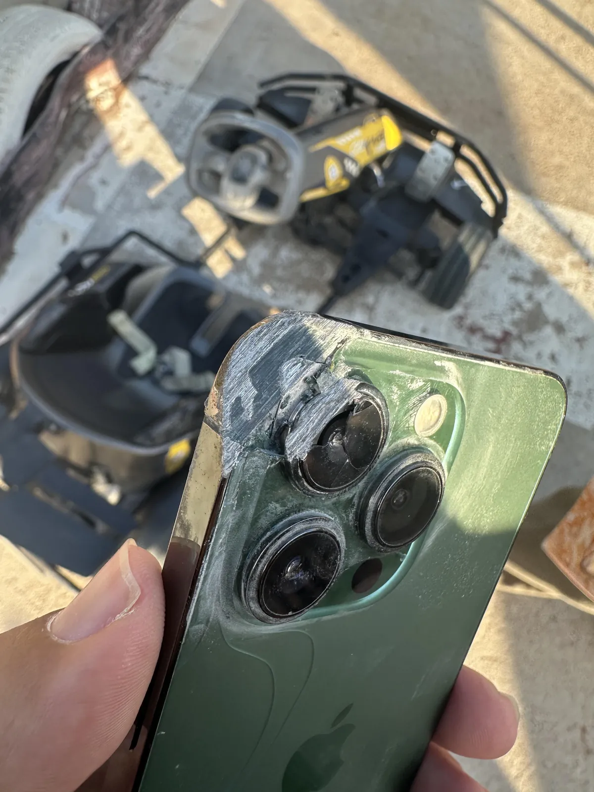 My wife’s iPhone was dangling from her pocket while karting. 