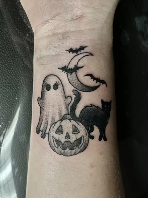 Halloween tattoo by Casey at Emerald Tattoo and Piercing, Modesto, California