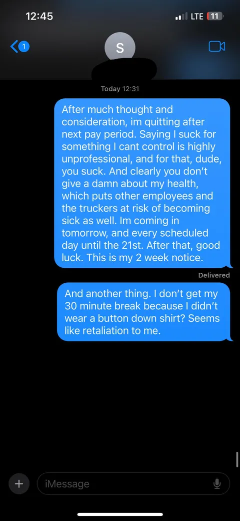 Boss says “i suck” for being sick (pt 2)