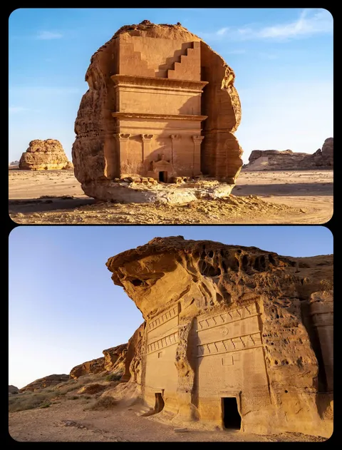 The Ancient City of Hegra, in the Arabian Desert, c.50 CE: this rock-hewn city was built by the Nabataeans, and it originally served as a center for international trade, but it was later transformed into a necropolis with more than 100 monumental tombs