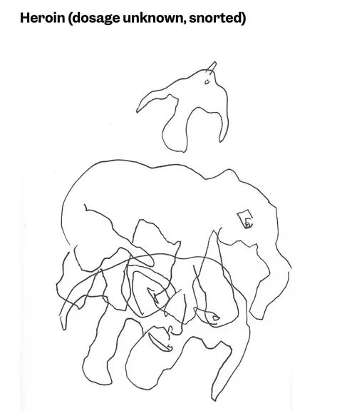 Bryan Lewis Saunders has been documenting his experiences with different drugs and intoxicants in the form of expressive self-portraits