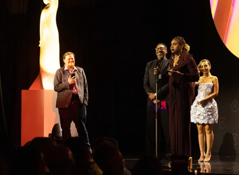 My SO is blind and I do her makeup, we were at the AdColor Conference and she unexpectedly won the Innovator award! I'm afraid it was a little demure, but she was beaming regardless ♥