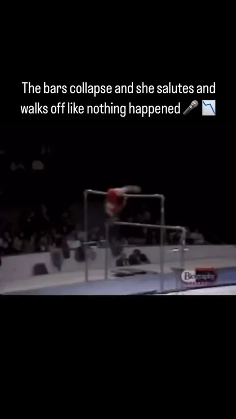 The bars collapse and she salutes and walks off like nothing happened