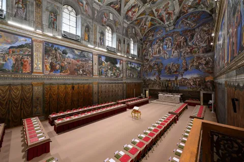 The Sistine Chapel set for the next conclave, scheduled to begin tomorrow