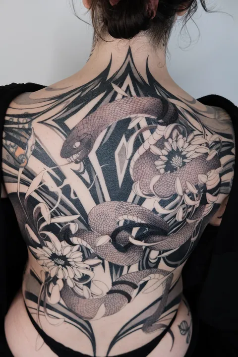 50+ hour finished back piece by Sarah at Gallery Mirai in Hollywood 