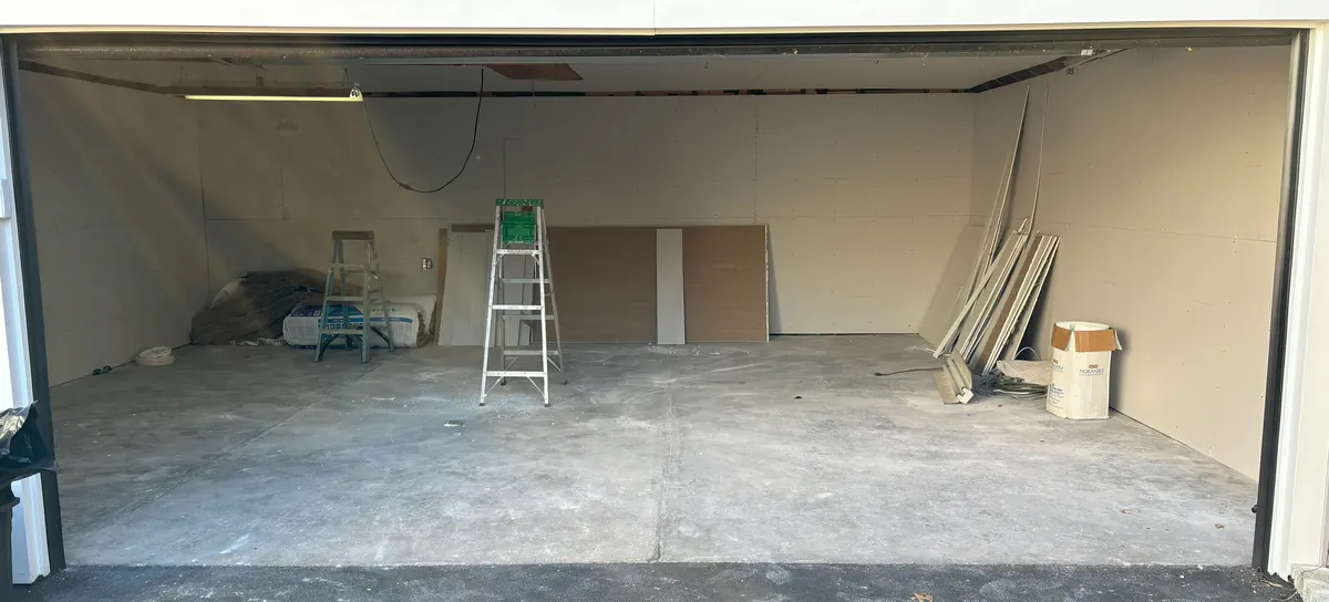 Garage Renovation White Gray Red Stripe