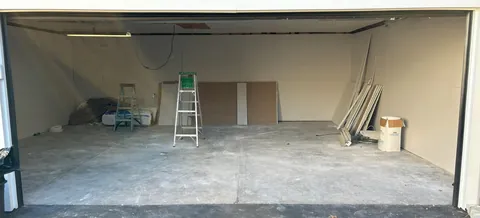 Garage Renovation White Gray Red Stripe