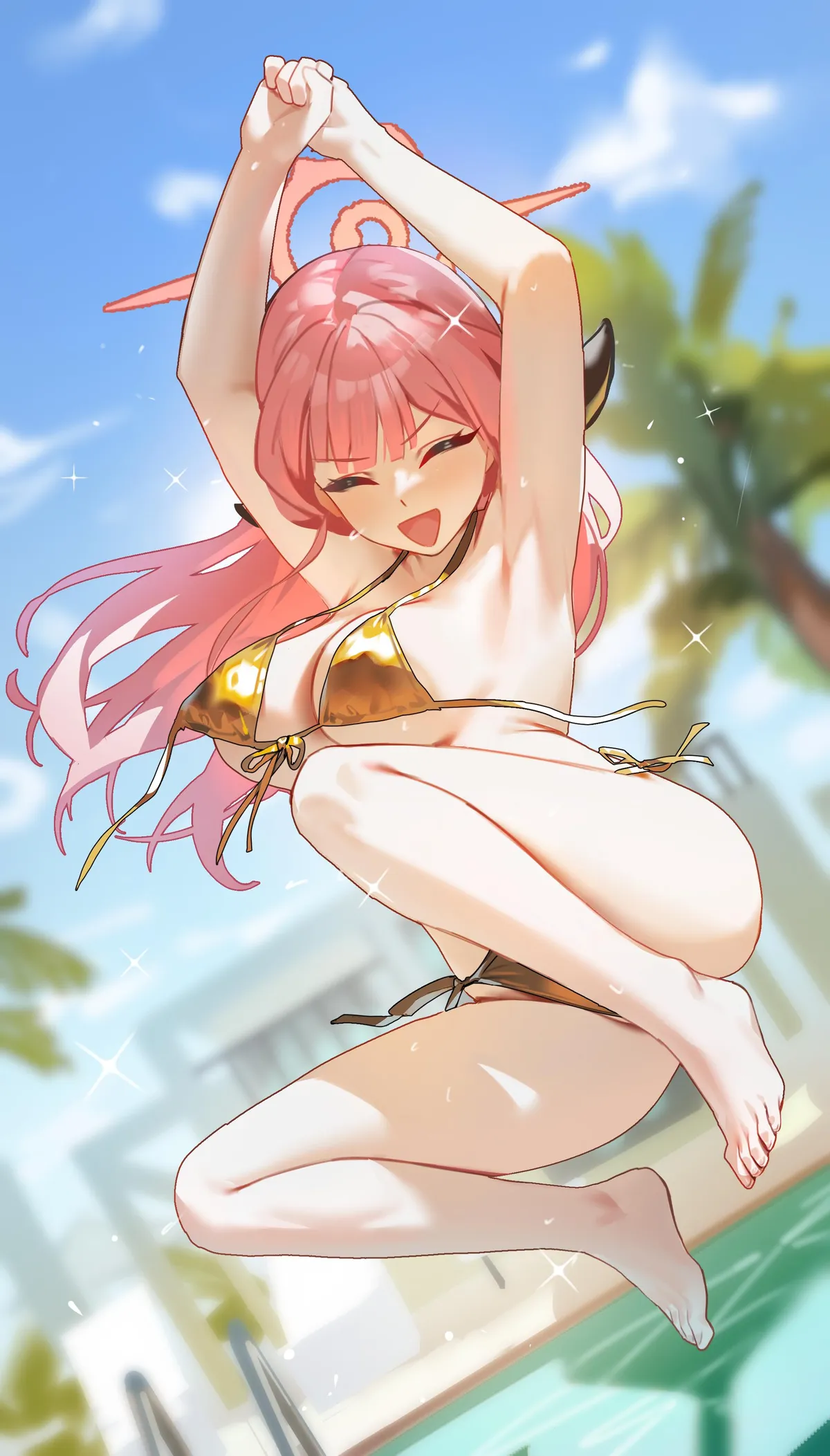 Aru jumping into a pool