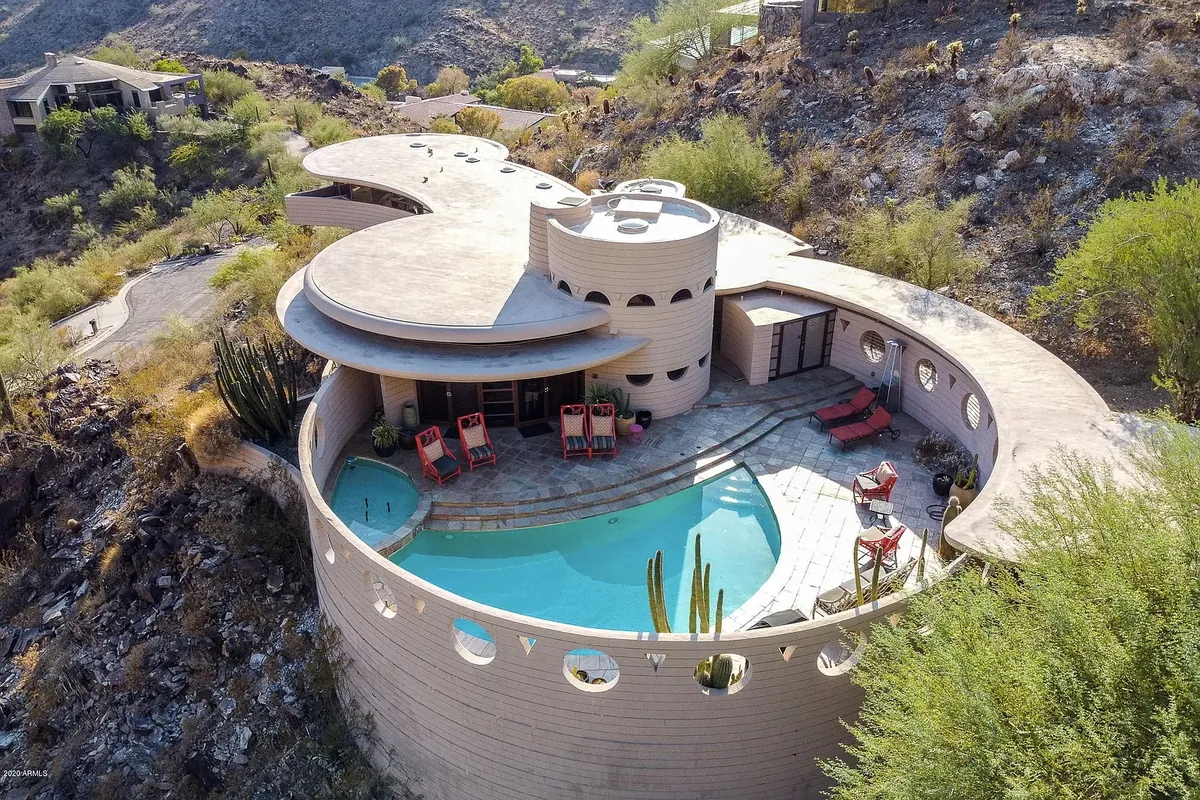The Norman Lykes House, or Circular Sun House. Designed by Frank Lloyd Wright in 1959, the last work of his life. Phoenix, Arizona.