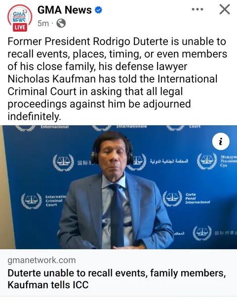 Atty Kaufman to ICC: Digong unable to recall events, family members