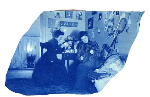 An unnamed young woman recorded her senior year at Asheville Female College in a photo album, Asheville, North Carolina, 1902. It includes a dorm room, group shots of friends, playing in snow, a visit to the mountains, their final midnight party before graduation, and graduation day itself.