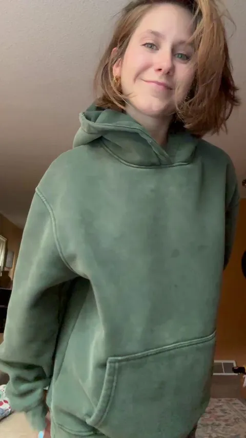 The goods are hiding under my hoodie 🎉