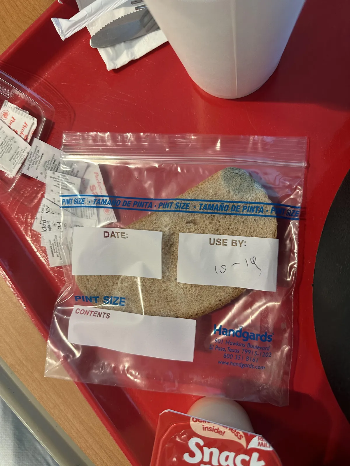 Ordered wheat toast at the hospital, received a single piece of untoasted moldy bread in a ziploc bag.