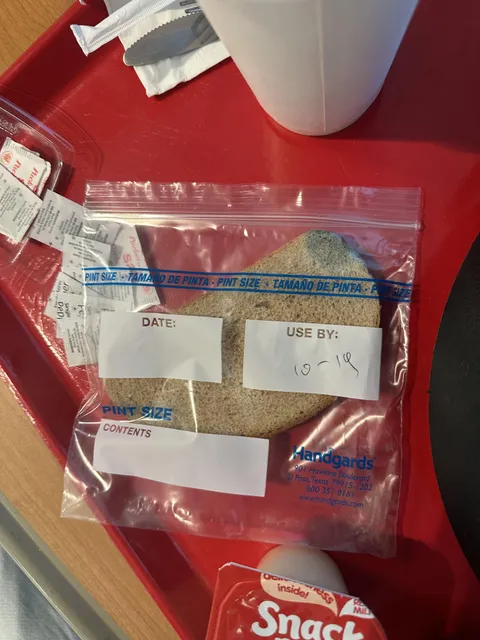 Ordered wheat toast at the hospital, received a single piece of untoasted moldy bread in a ziploc bag.
