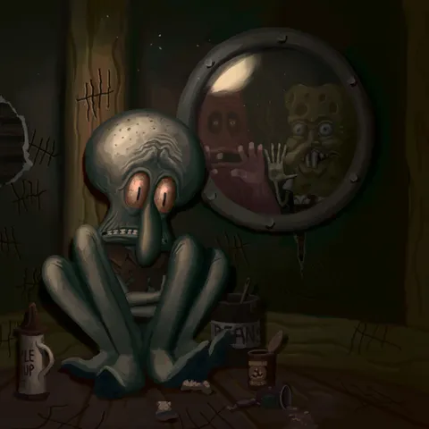 Squidward won't hold out much longer (my art)